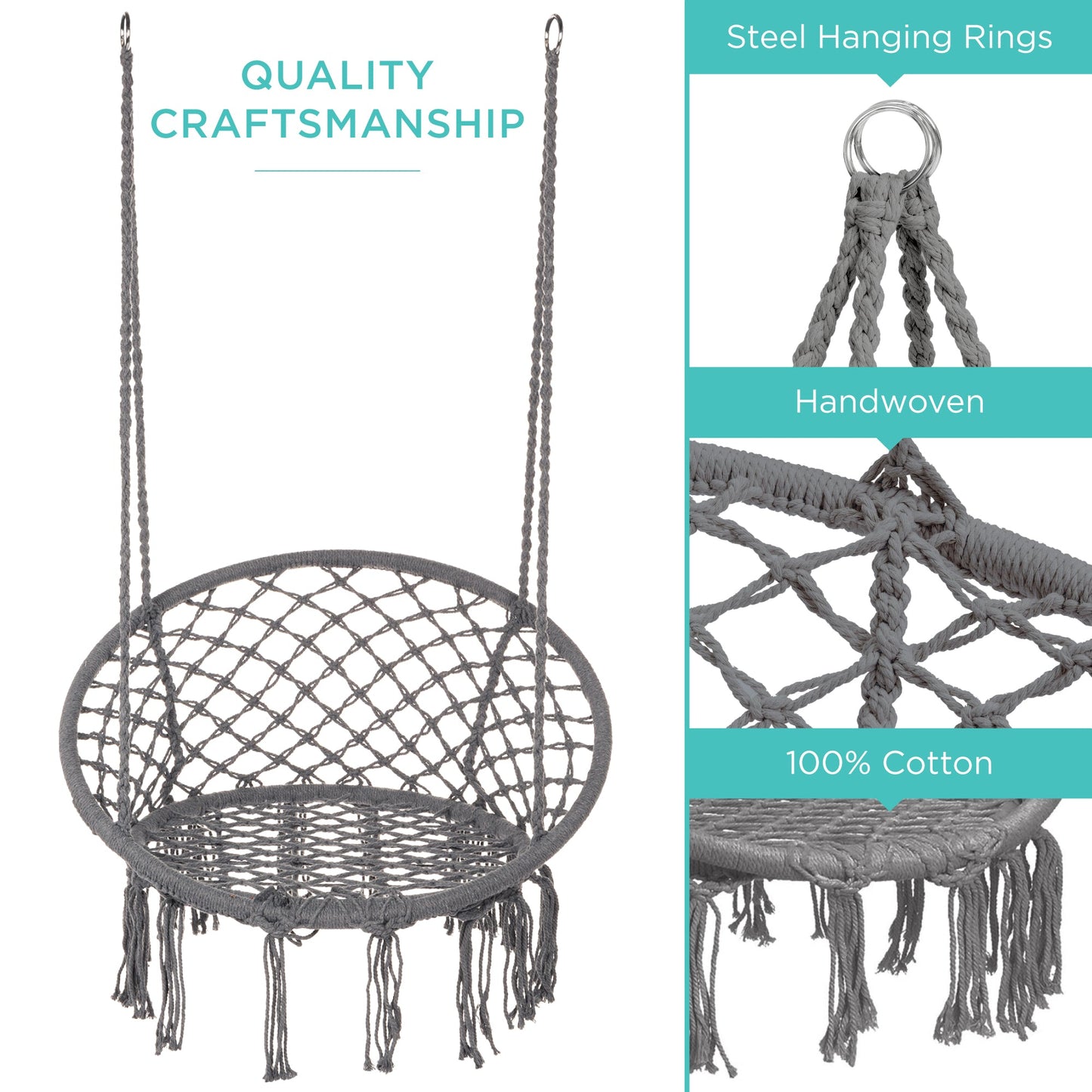 Handwoven Cotton Macrame Hammock Hanging Chair w/ Backrest