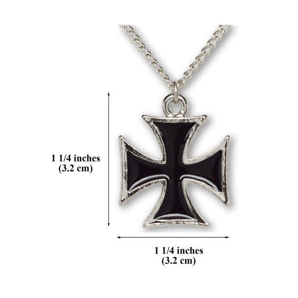 Cross Black Enamel on Silver Finish Pewter Cosplay Pendant Necklace for Men/Women