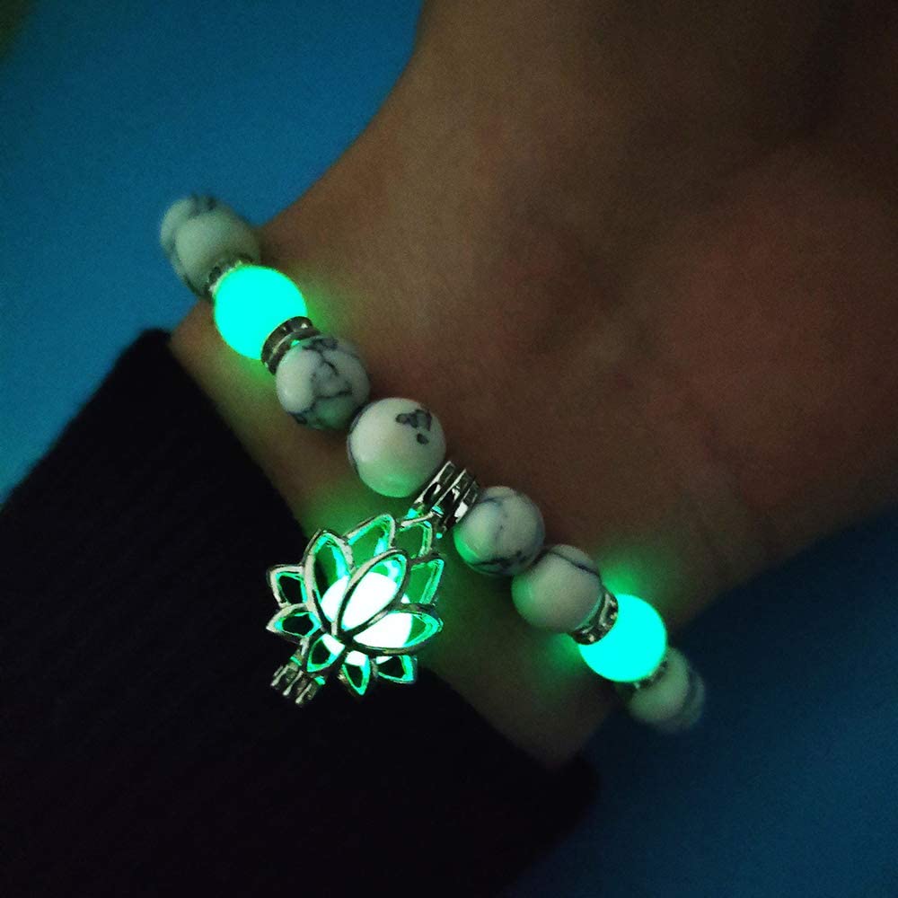 Luminous Glowing in The Dark Moon Lotus Flower Shaped Charm Bracelet, Red Turquoise