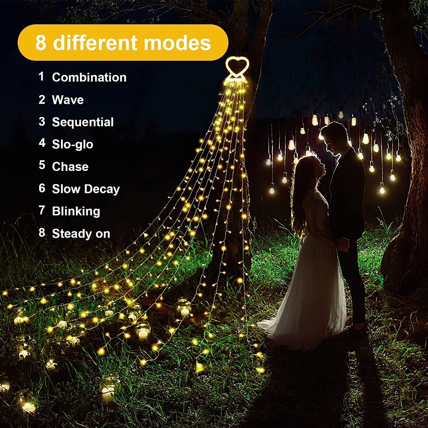 Valentines Day Decoration Lights,300 LED 8 Modes 29V Plug in Lights Heart Shaped