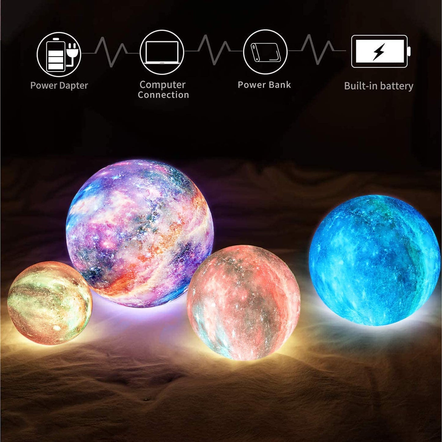 Moon Lamp, Night Light,16 Colors Galaxy Lamp 3D Printing w/ Stand 4.8inch