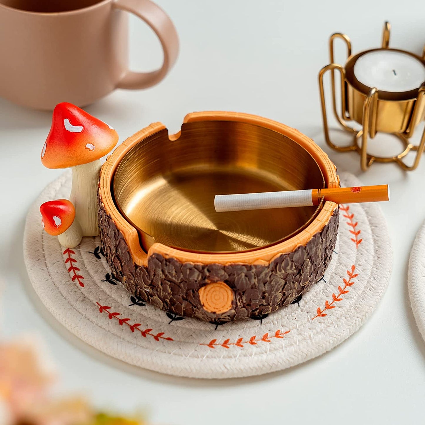 Cute Mushroom Ashtray with Stainless Steel Tray for Cigarette (Medium)