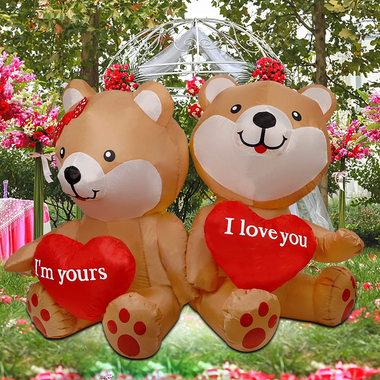 4 FT Valentine's Day Inflatable Bear w/ Heart & LED Lights, Romantic I Love You Decor