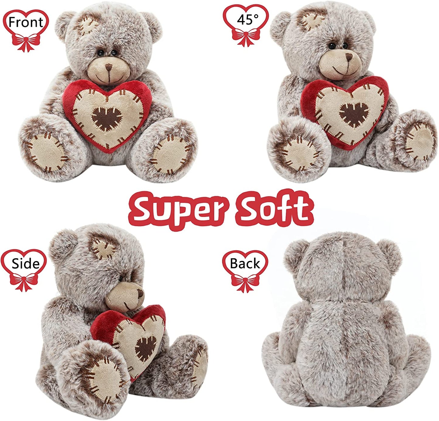 Valentines Day Teddy Bear Stuffed Animals, 8" Plush with Red Heart Pillow for Her (Tan)