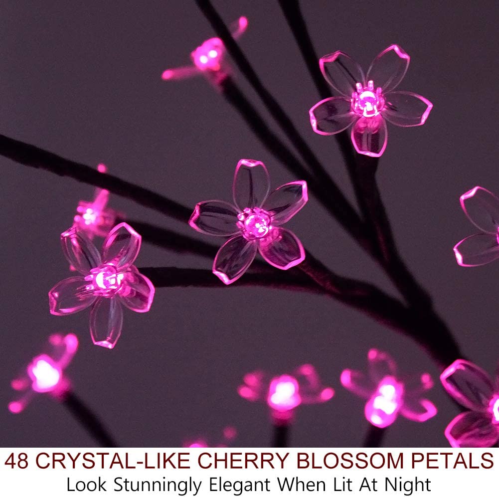 18" LED Cherry Blossom Tree Light w/ Timer-Battery Operated, Hot Pink Glow