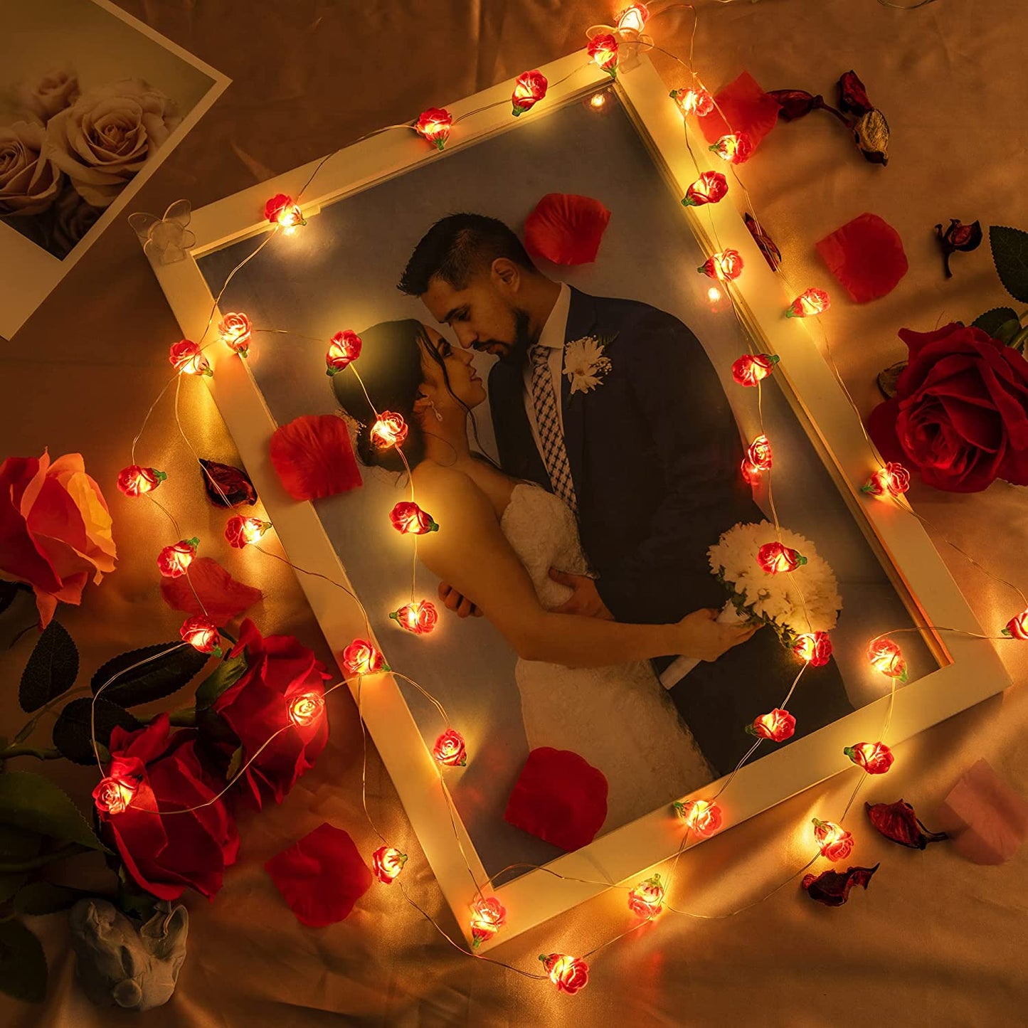 Fairy Romantic Red Rose String Lights, 30 LED 10 Ft Valentine's Day Flowers Lights w/ Timer