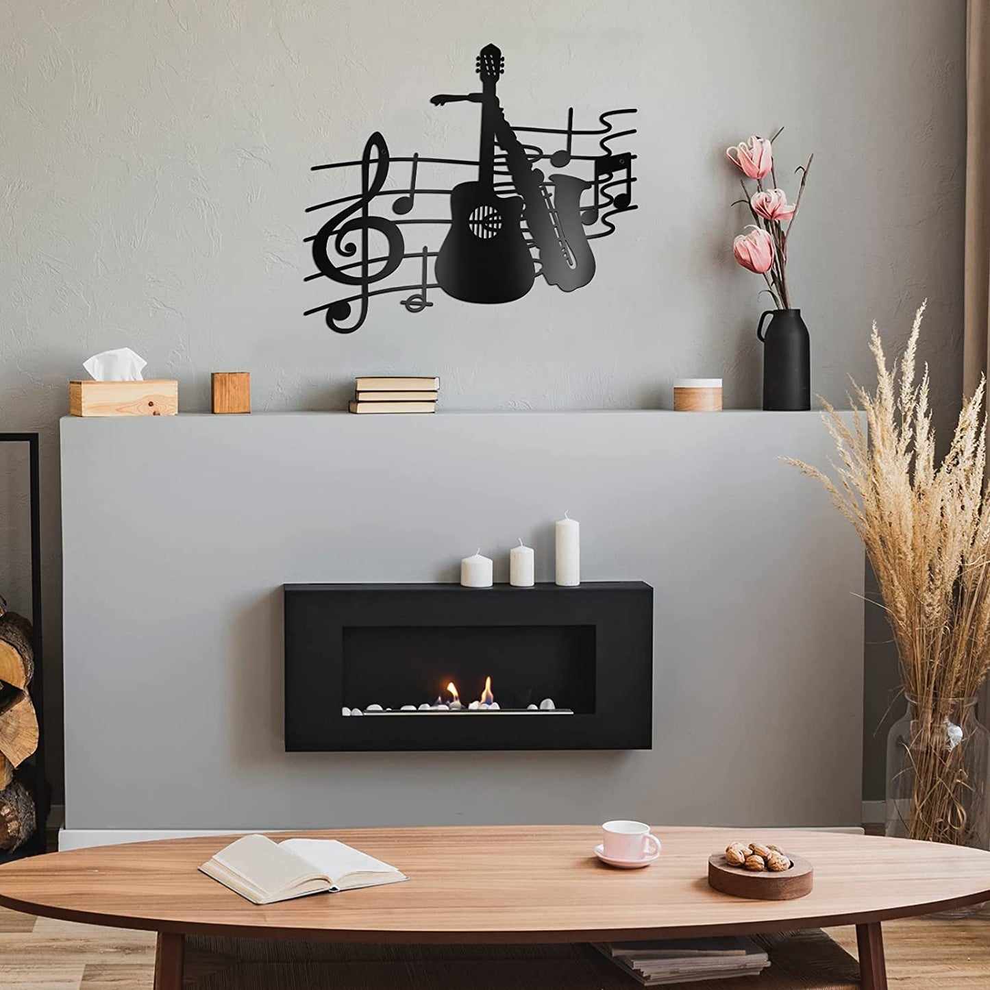 Music Metal Wall Art Guitar & Saxophone Sculpture Music Theme Note 15.75x14.17in