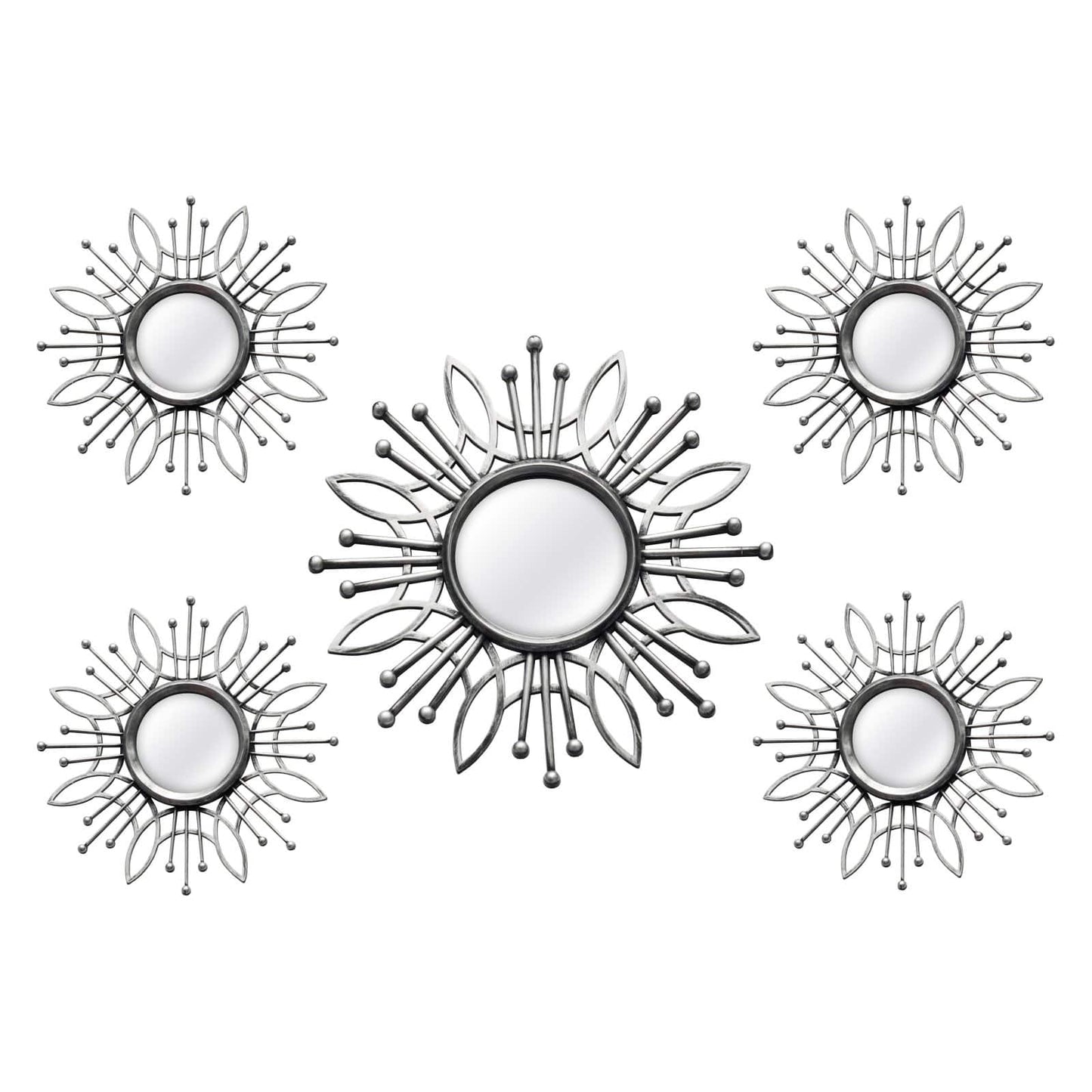 5 Piece Silver Burst Wall Mirror Home Decoration