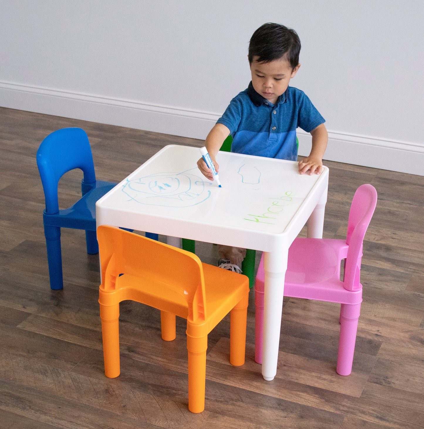 5-Piece Plastic Dry-Erase Table & Chair Set with Eraser