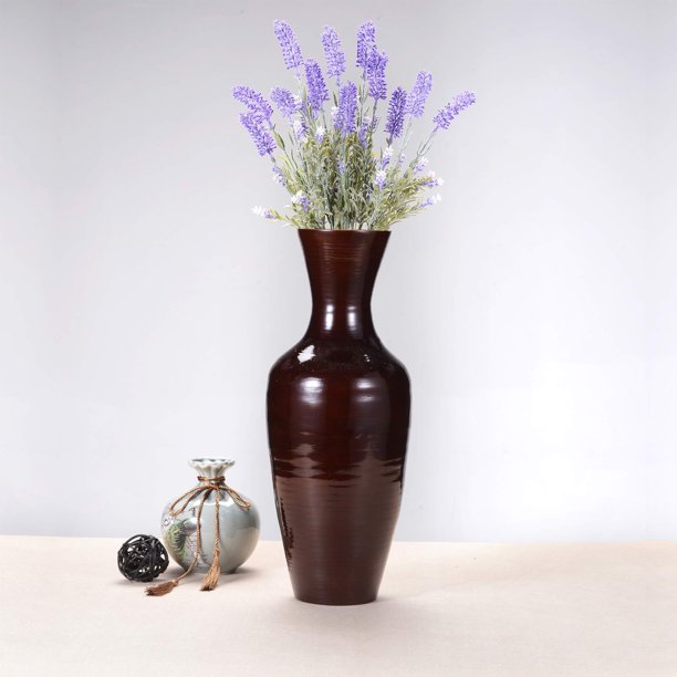 18” Tall Brown Bamboo Vase | Decorative Jar Vase for Silk Plants & Flowers