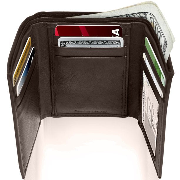 Genuine Brown Leather Men's Trifold Wallet With ID Window Gifts For Men RFID Blocking