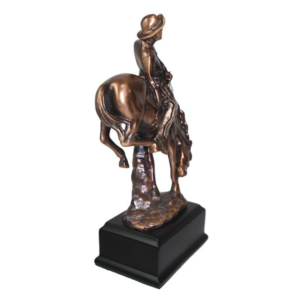 Western Rodeo Cowboy W/ Bucking Horse Bronze Electroplated Figurine