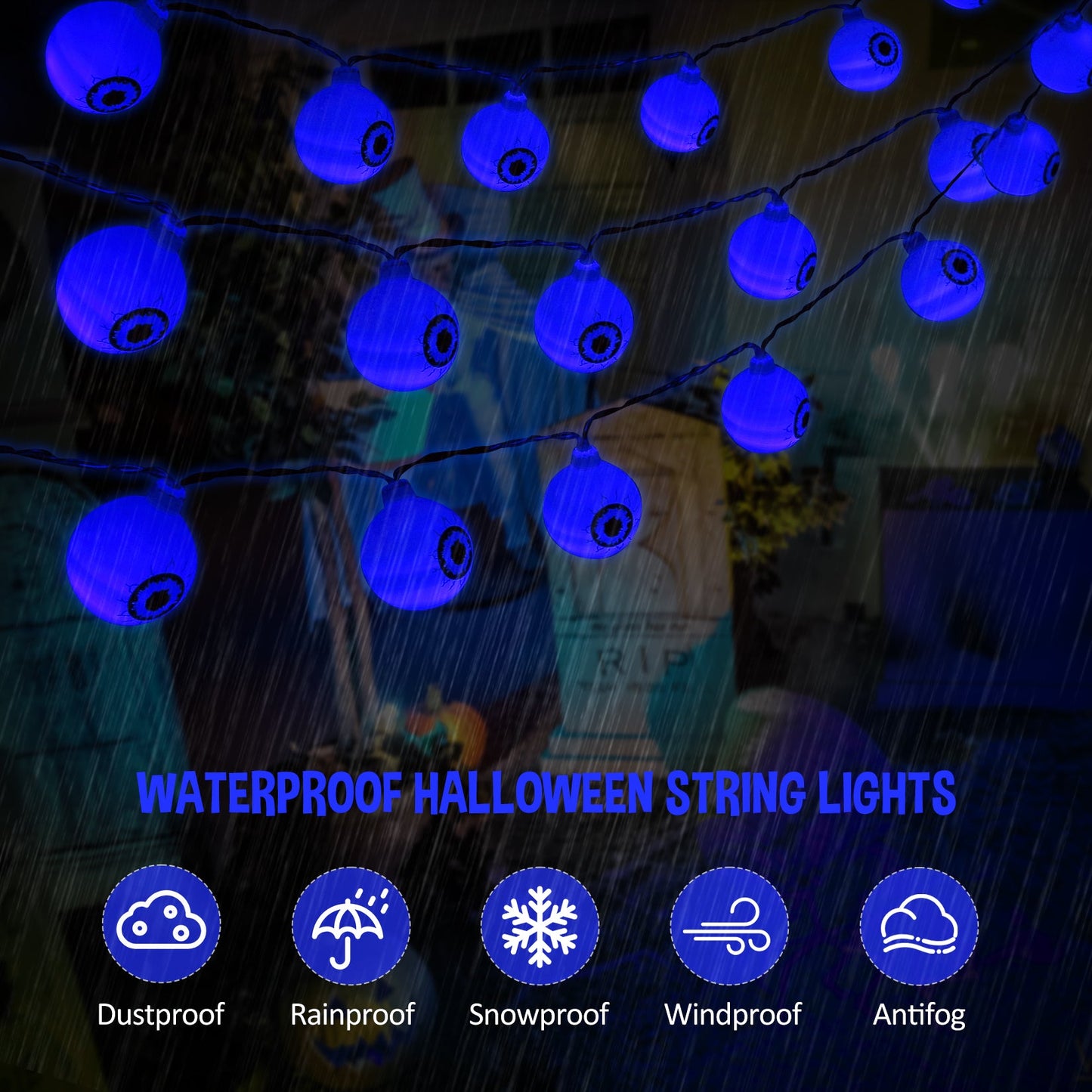 30 LED Halloween Eyeball String Lights 8 Modes w/ Remote