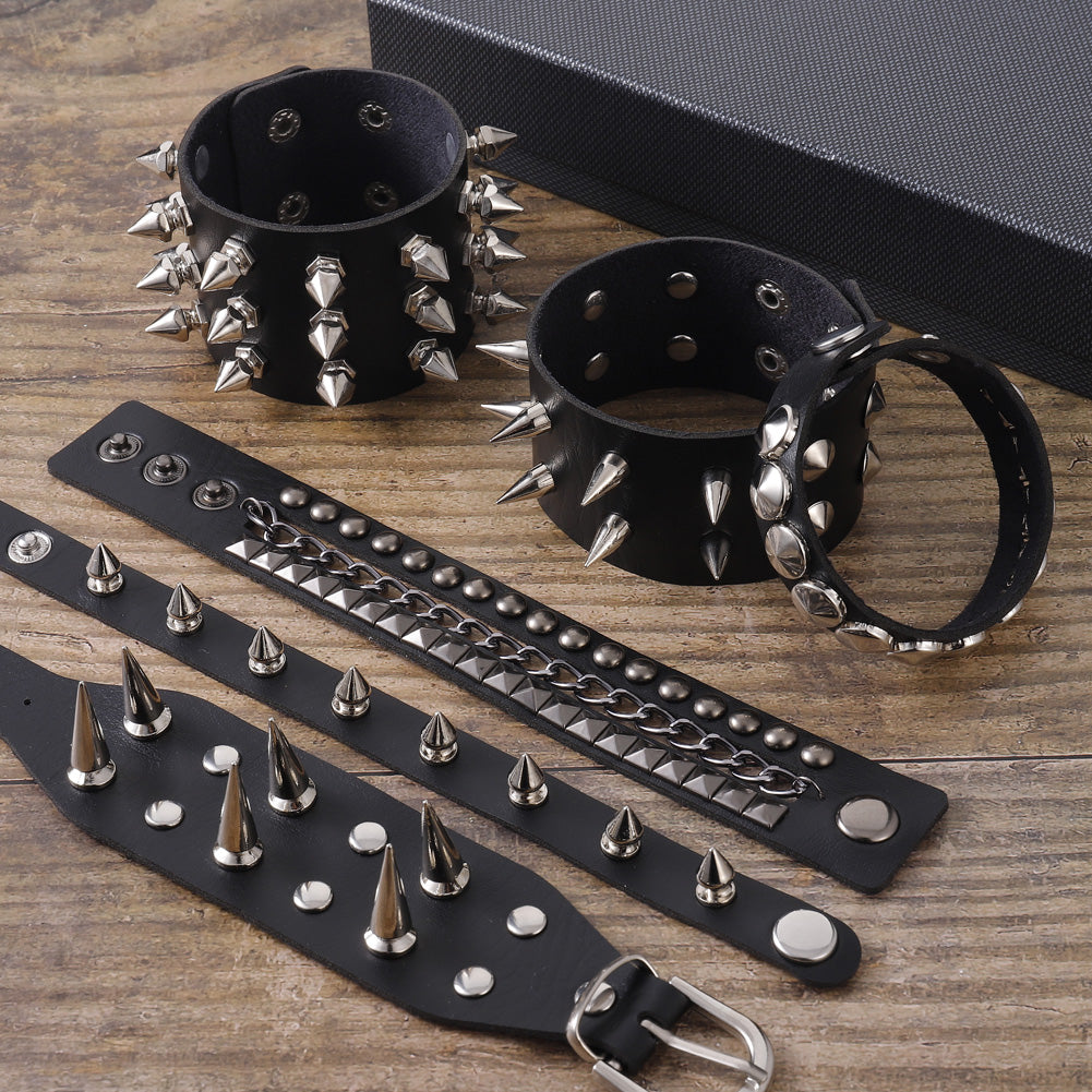 6 Pcs Men's Punk Studded Bracelet