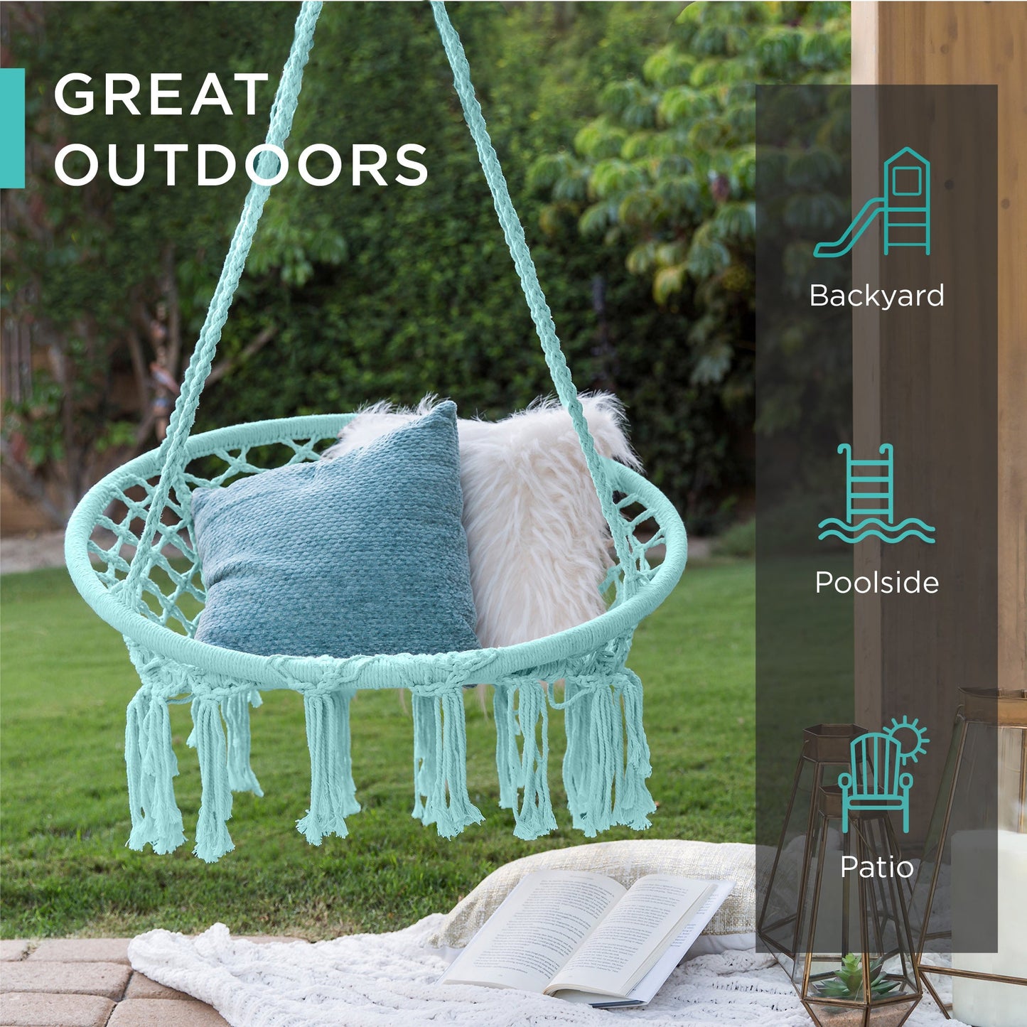 Handwoven Cotton Macrame Hammock Hanging Chair w/ Backrest