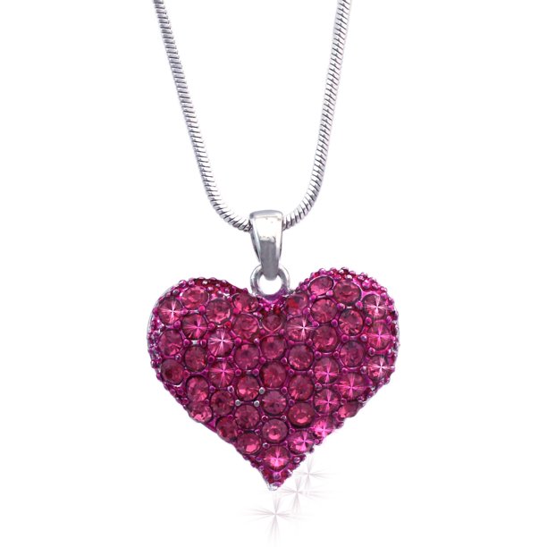 Hot Pink Small Heart Crystal Pave Pendant Necklace Valentine's Day w/ GIFT BOX - Walmart.com