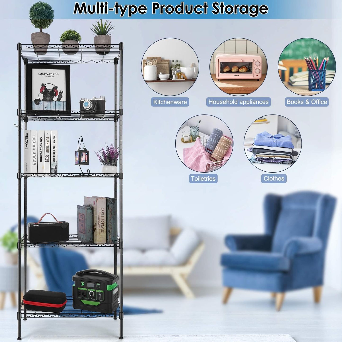 5 Tier Wire Shelving Metal Storage Rack