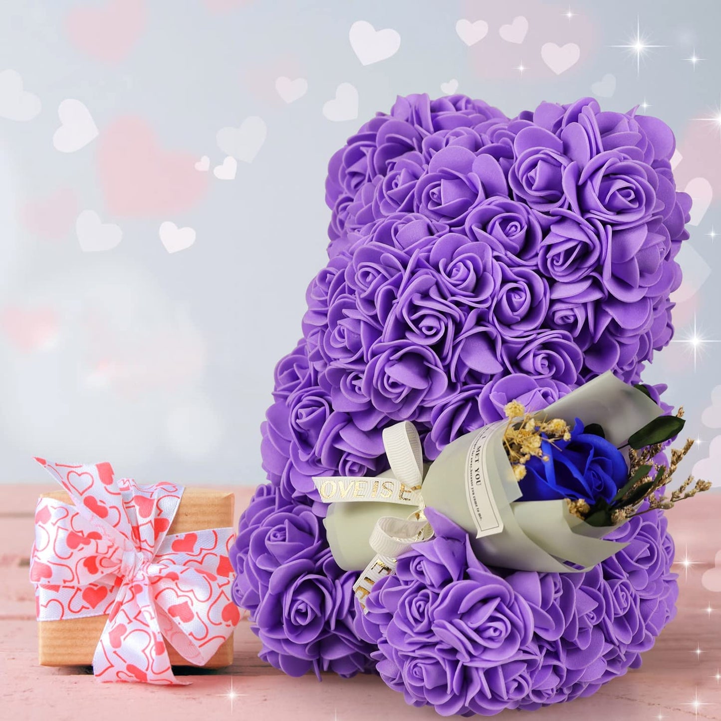 Valentines Day Gifts Purple Hand Made Flower Rose Bear