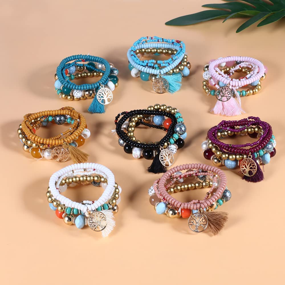 Bohemian Bracelets for Women Stretch Multilayer Colorful Beads Bracelet