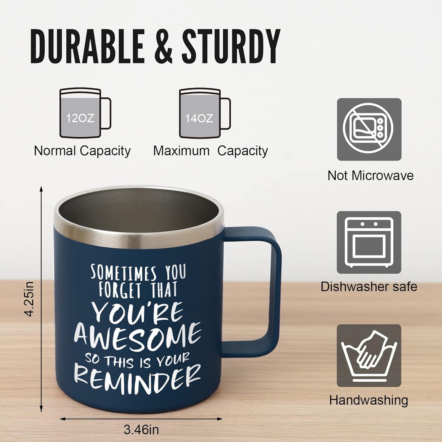 Inspirational Gifts for Men, Sometimes You Forget You're Awesome Stainless Steel Coffee Mug, Funny Gifts for Him Husband, Dad, Boyfriend on Valentines Day Christmas - Navy Blue