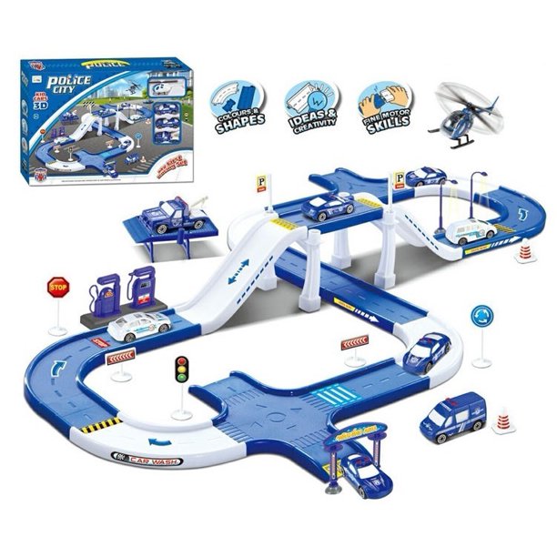 Police City Track Vehicle Toy Playset With Garage Car Wash and More to Kids