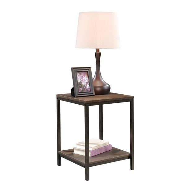 Curiod Square Metal Frame End Table, Smoked Oak Finish