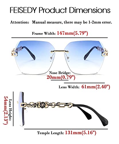 Classic Rimless Sunglasses for Women Metal Frame Diamond Cutting Lens