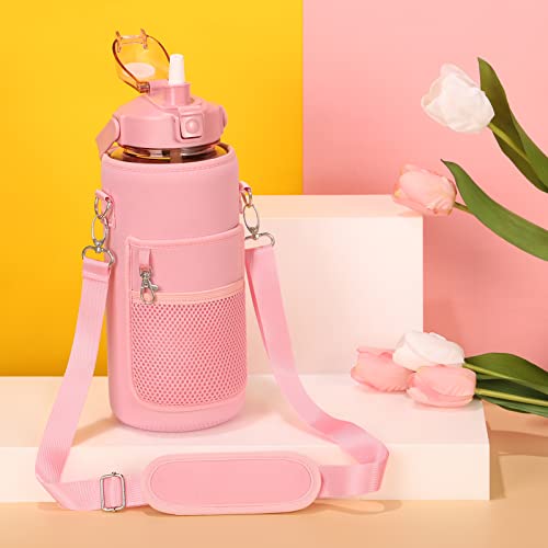 Half Gallon Motivational Water Bottle w/ Sleeve & Strap 64 OZ