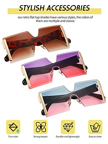 3 Pieces Oversized Square Sunglasses for Women Trendy Fashion Rimless Frame Glasses Transparent Eyewear