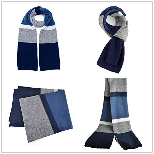 Men's Winter Scarf, Color Block Striped Long Scarf Knit Wool Cashmere Feel Soft Fashion Scarves