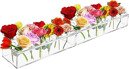 Premium Quality Luxury Rectangular Floral Centerpiece for Dining Table - 16 Inches Long Acrylic Flower Vase