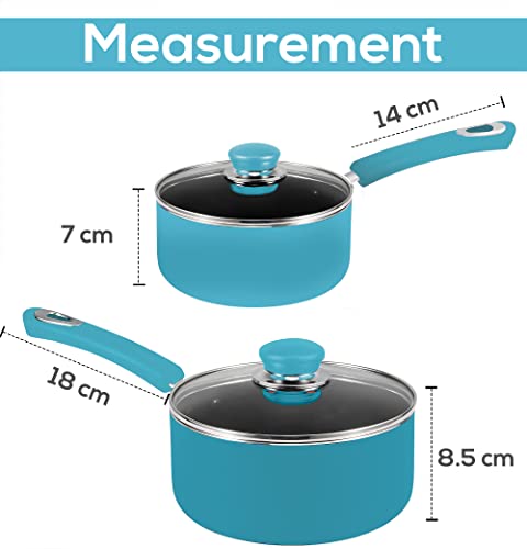 Nonstick Saucepan Set - 1 Quart and 2 Quart - Glass Lid - Multipurpose Use