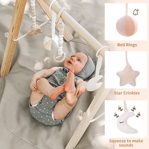 Wooden Baby Gym w/ 6 Gym Toys Foldable  Activity Center