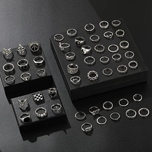 Cool Silver Vintage Gothic Punk Rings Set for Men Girls Women