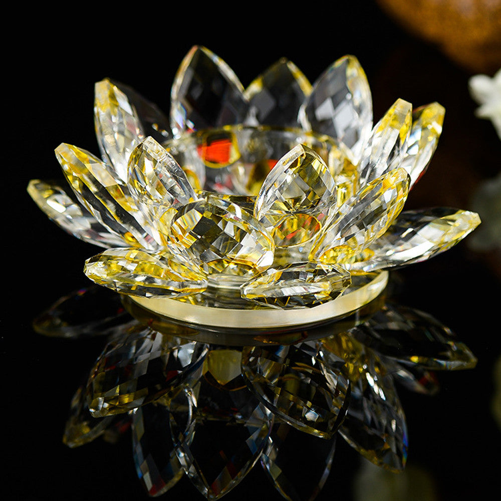 Lotus Glass Crystal Candle Holder for Home Decoration