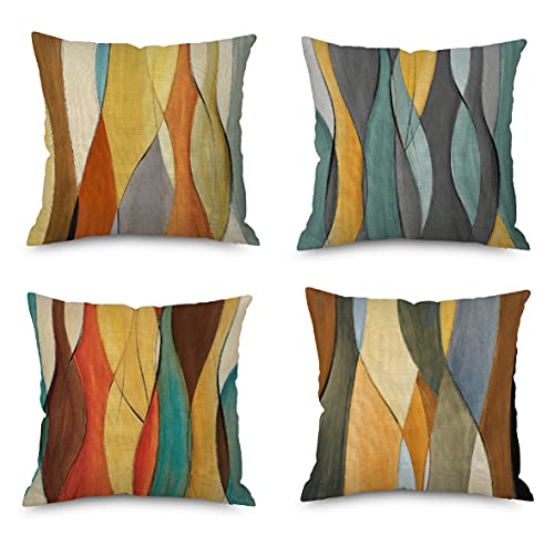 Pillows Decorative 4-Piece Throw Pillow Covers Sofa Fall Abstract Boho Cover (18 x 18 Inches )