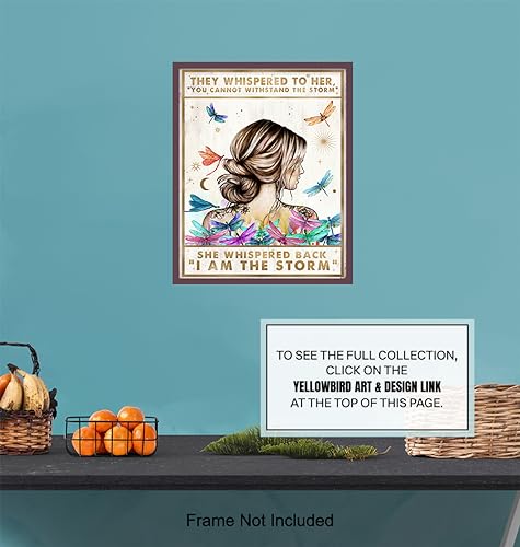 Motivational Boho Wall Art LARGE 11x14 - She Whispered Back I Am The Storm - Positive Quotes Wall Decor
