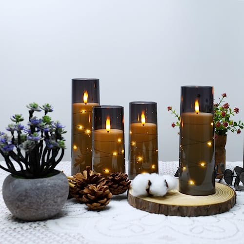 Flameless LED Timer 5 Pc Flickering Flameless Candles for Romantic Ambiance & Home Decoration Durable Acrylic Shell w/  Embedded Star String