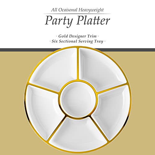 6 Sectional Round Plastic Serving Tray/Platter (8, Black)