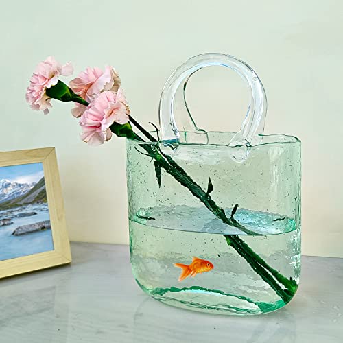 Vase for Flowers Clear Glass Bag Vase Unique Flower Vase Decorative Fish Bowl Handbag Cute Vase Bubble