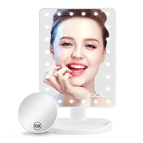 Makeup Mirror w/ Lights & 10X Magnifying Mirror - 24 LED Lighting Adjustable, Dual Power Supply, Touch Screen