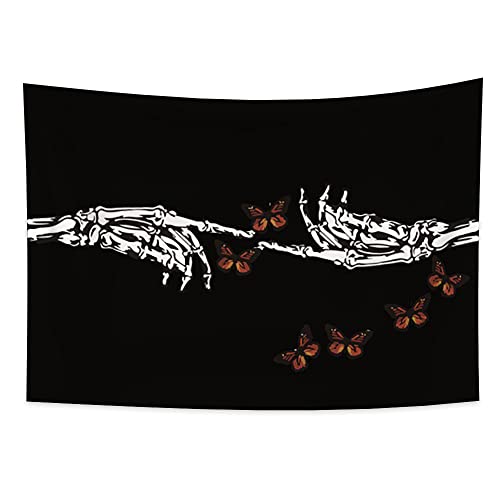 Skeleton Tapestry Butterfly Wall Hanging Black and White Finger Bones Sign Hand Trippy