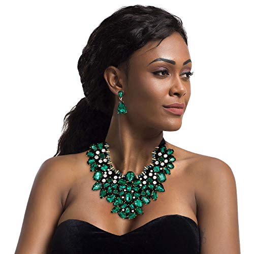 Handmade Rhinestone Crystal Statement Necklace Earrings Set