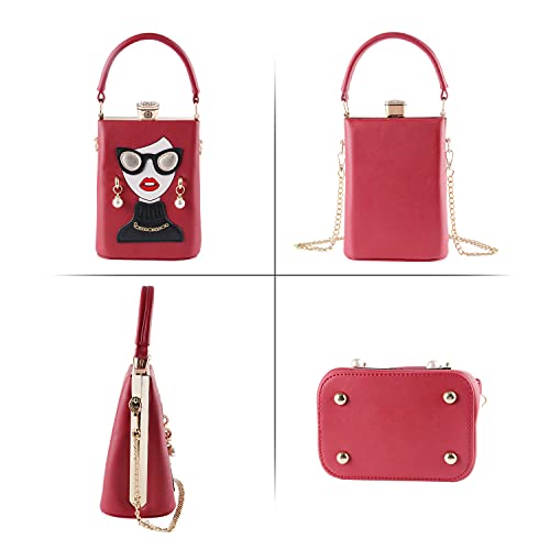 Novelty Lady Face Shoulder Bags Funky PU Leather Top Handle Satchel Handbags Clutch Purse for Women