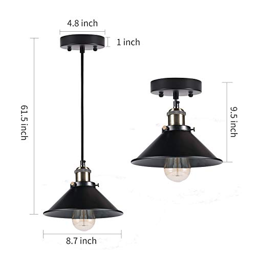 Industrial Pendant Lighting w/ Metal Rustic Bronze &  Black Finish Fixture (3 Pack)