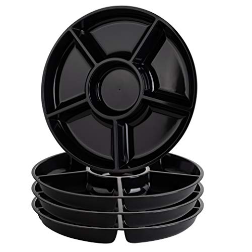 6 Sectional Round Plastic Serving Tray/Platter (8, Black)