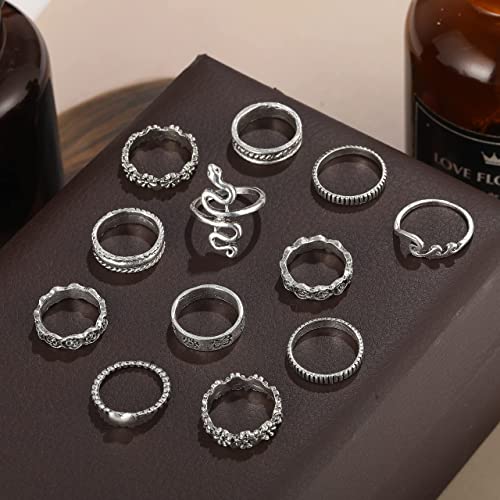 Cool Silver Vintage Gothic Punk Rings Set for Men Girls Women