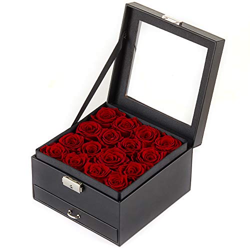 Preserved Real Rose in a Box Never Withered Roses That Last 365 Days (16 Red Roses)