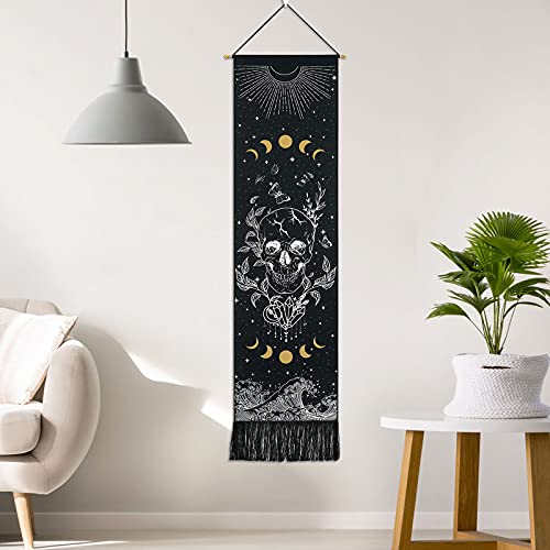 Skull Tapestry Moon Phase Tapestry Stars Starry  Black Skeleton Tapestry Butterflies Tapestry