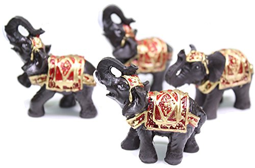 Set of 4 Black Feng Shui Thai Elephants Statues Wealth Lucky Figurines Home Decor